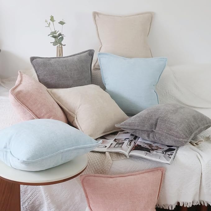 OYIMUA Light Blue 18x18 Chenille Throw Pillow Covers Set of 2 | Farmhouse Decorative Pillowcases for Couch & Bed | Soft Luxury Accent Pillows for Living Room