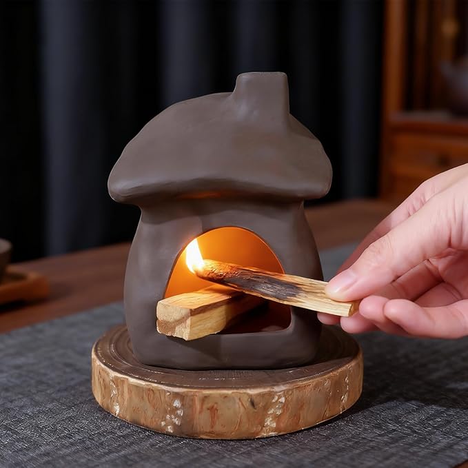 House Palo Santo Burner - Mini Ceramic Chiminea Holder with Stable Base | Perfect for Burning Sage, Incense Cones & Essential for Zen Altars, Meditation, Yoga, Home Decor & Thoughtful Gifts.