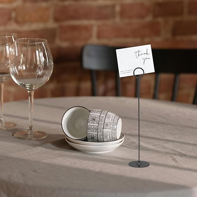 Urban Deco 16PK Table Number Holders Place Card Holders 12 Inch Table Card Holders Steel Card Holders for Photos, Food Signs, Memo Notes, Weddings, Restaurants, Birthdays(Black)