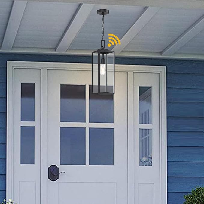 21.5 Inch Dusk to Dawn Outdoor Pendant Light for Porch,Large Size Ceiling Hanging Light with Sensor Exterior Pendant Lantern for Entrance Patio Photocell Porch Hanging Lantern,E26
