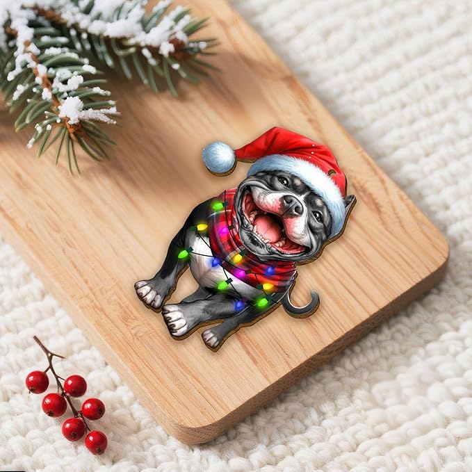 34HD Pit Bull Christmas Ornament Wooden 2-Side Printed, Dog Gifts for Dog Lovers, Christmas Decor for Trees