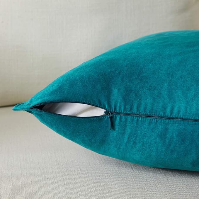 Fancy Homi 2 Packs Premium Faux Suede Decorative Throw Pillow Covers, Super Soft Square Pillow Case,Solid Cushion Cover for Couch/Sofa/Bedroom (24" x 24", Set of 2, Teal)
