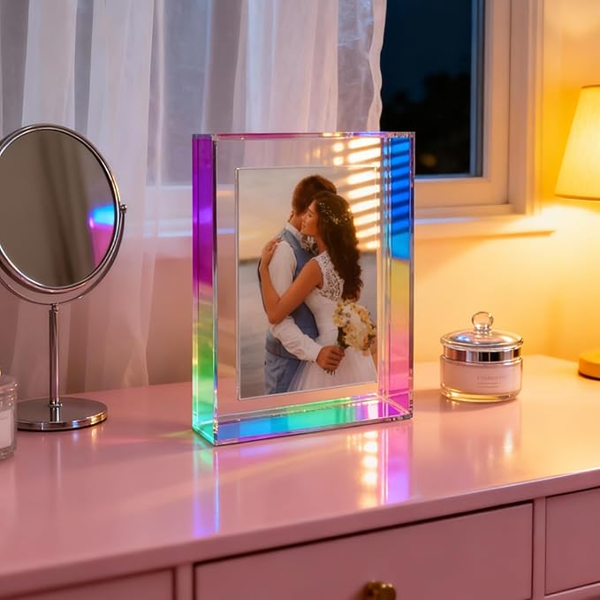 5x7 Acrylic Picture Frame Neon Floating Photo Frame for Wall Mount and Tabletop Decorative in Gallery Home Office, Iridescent
