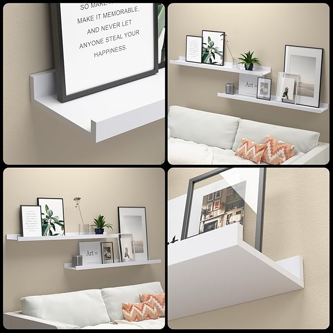 36 Inches Long Floating Shelves Wall Mounted,2 Set Modern White Shelf for Bedroom,Nursery Book with Lip,Picture Ledge Decor Living Room Bathroom Kitchen-White,35.4 In