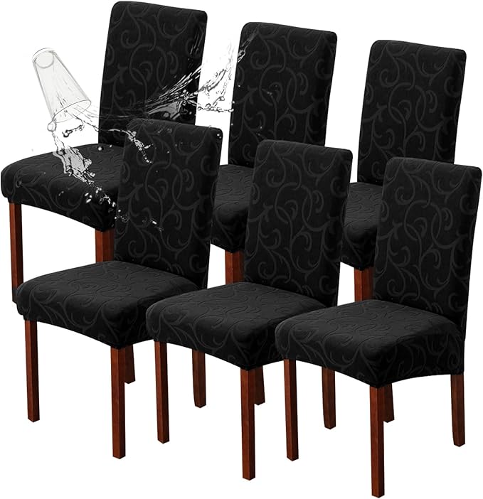 Genina Waterproof Dining Room Chair Covers Stretch Parsons Chair Slipcovers for Dining Room Kitchen Chair Protector Cover, Removable, Washable (6, Flower Pattern-Black)