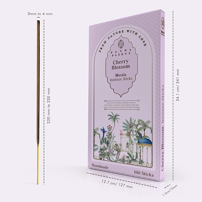Incense Sticks, Cherry Blossom Incense, Pack of 100 Stick, Hand Rolled Aromatic Masala Made with Natural Ingredients, 45-60 Minute Burn Time, Best for Home Fragrance, Meditation, Yoga, Relaxation