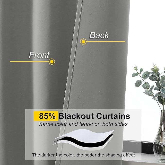 Light Grey Blackout Curtains for Bedroom Living Room 84 Inches Long 2 Panels Set, Soft Solid Thermal Insulated Room Darkening Curtains, Rod Pocket Drape, Light Grey, Each 40" Wx84 L