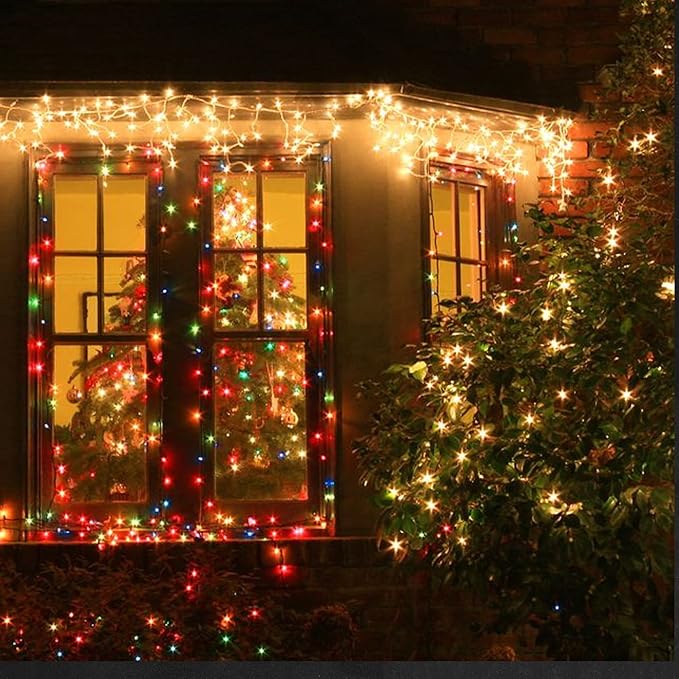 Dazzle Bright 33FT 100 LED Christmas String Lights Indoor Outdoor Waterproof, Multi-Colored Christmas Lights Green Wire, Twinkle Lights Plug in for Tree Room Bedroom Wedding Christmas Decorations