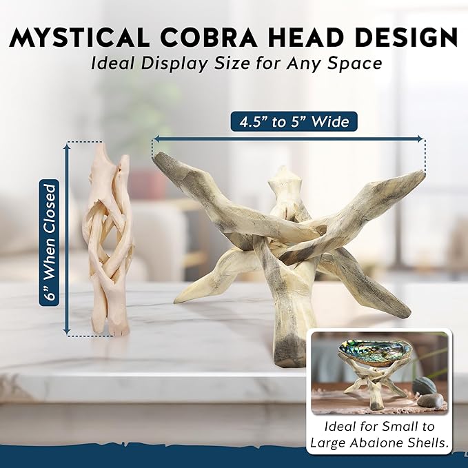 Alternative Imagination Wooden Tripod Display Stand - 6-Inch Hand Carved Holder Made from Mango Wood -Folding Natural Stand for Abalone Shell, Crystal Ball, Key Bowl,Trinket Dish, Incense,Decor & More