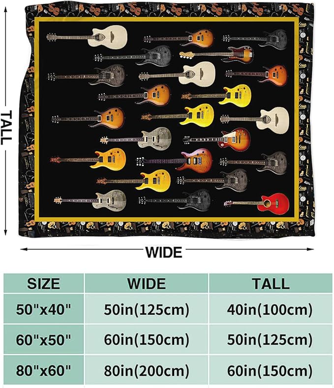 Tijuboni Guitar Music Throw Blanket Guitar Gifts for Girls Boys Women Men Kids Adults Soft Flannel Fleece Blanket for Couch Sofa Bed Home Decor 50"x60"