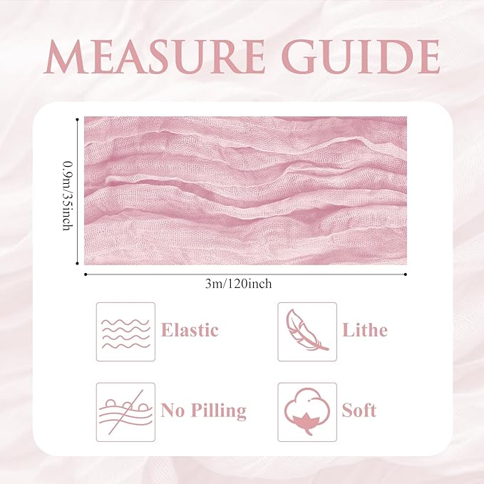 6PCS Table Runner Cheesecloth 10FT Blushing Pink Boho Gauze Cheese Cloth Rustic Sheer Table Runners for Wedding Bridal Baby Shower Party Decoration