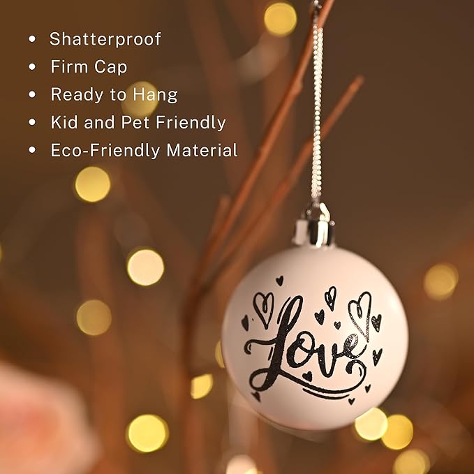 DecorbyHannah Valentines Day Christmas Tree Ornaments Decorations, 21ct Red Black Heart Shaped Ornaments Set for Tree, Valentine's Day Large Shatterproof Hanging Ball for Wedding Anniversary Party