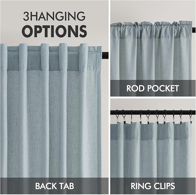 MIULEE Non-See-Through Privacy Linen Curtains 2 Panels, Light Filtering Window Curtains Farnhouse Textured Back Tab Semi Sheer Drapes for Bedroom Living Room, 52 x 63 Inches Long, Stone Blue