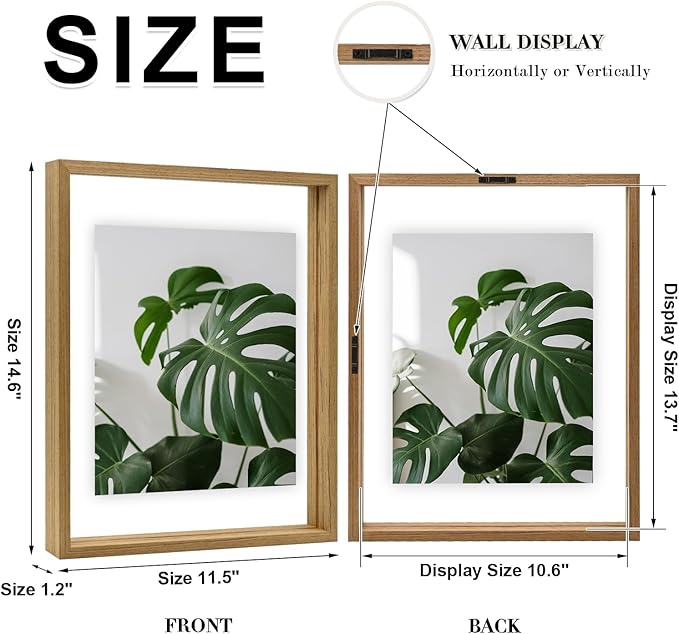 Egofine 11x14 Floating Frames Set of 2, Double Plexiglass Picture Frame, Made of Solid Wood Display Any Size Photo up to 11x14, Wall Mount or Tabletop Standing, Carbonized