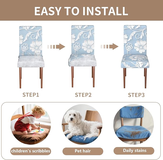 Stretch Dining Chair Covers Set of 4,Floral Print Chair Covers,Soft Removable Washable,Pet Friendly Furniture Protector,Universal Chair Slipcovers for Home, Kitchen,Ceremony Dining Room Seat
