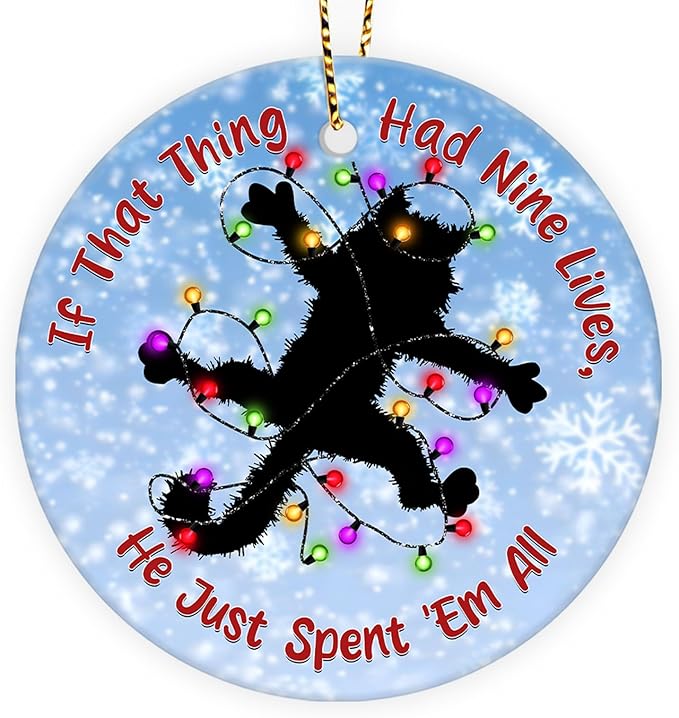Fried Cat Rug Christmas Ornament – Vacation Movie Themed Xmas Decor, Funny Black Cat Tangled in Lights Lover Gifts, Holiday Tree Keepsake 2025