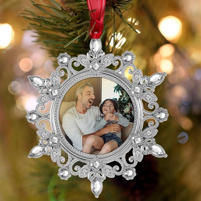 GUOER Christmas Tree Snowflake Picture Frame Ornaments Holiday Keepsake Gift Home Decor Christmas Decorations Xmas Gifts Pendant with 2" Photo Frame Christmas Tree (3 Color, 3 Pieces Set)