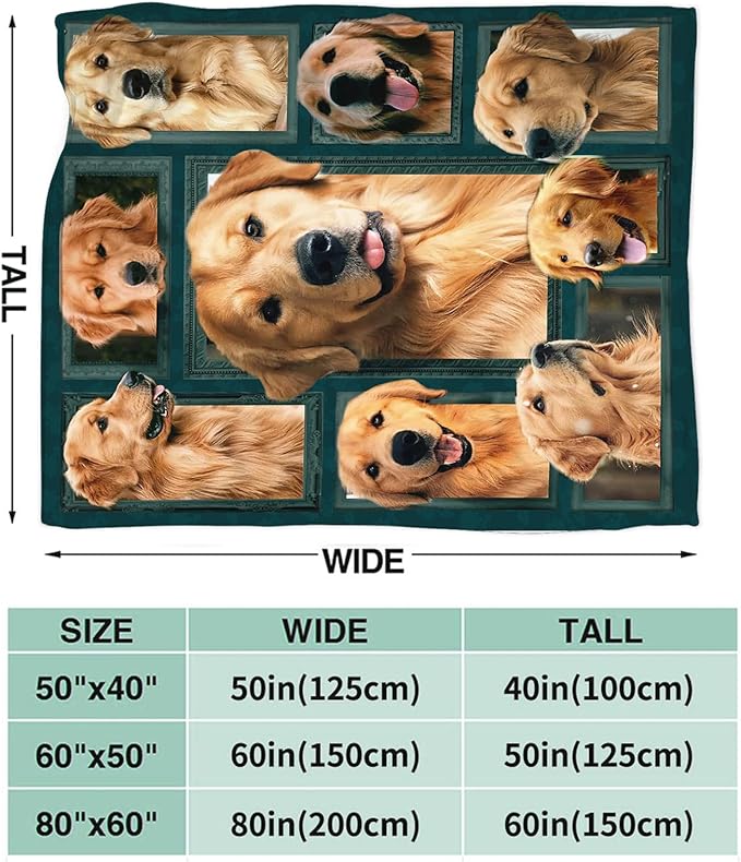 Tijuboni Golden Retriever Throw Blanket Dog Gifts for Girls Boys Women Men Kids Adults Soft Flannel Fleece Blanket for Couch Sofa Bed Home Decor 40"x50"