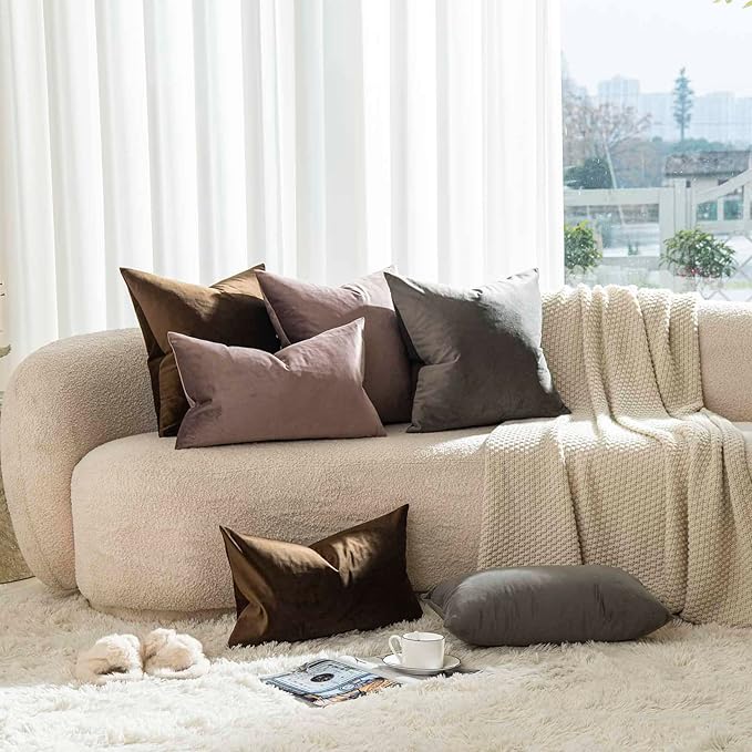 JUSPURBET Decorative Pillow Covers Set of 2 Velvet Throw Pillow Covers for Couch Sofa Bed Soft Cushion Covers Cases with Hidden Zipper for Living Room Home Decor,Ash,16x16 inch