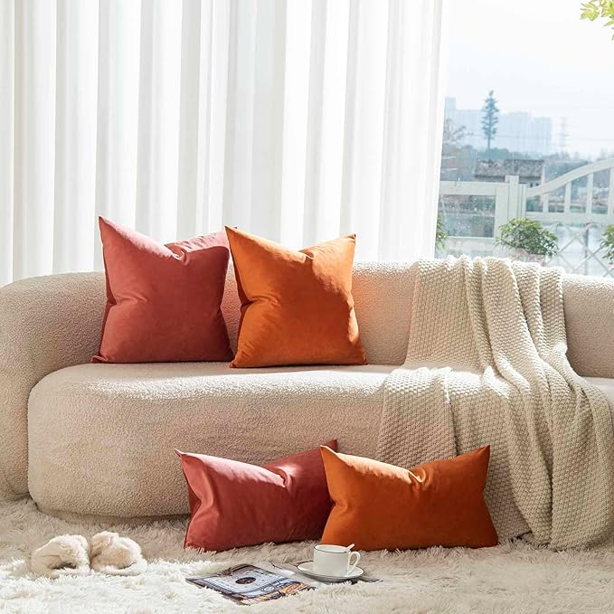 JUSPURBET Velvet Pillow Covers 20x20 inch Set of 2 Decorative Throw Pillow Covers for Couch Sofa Bed Soft Cushion Covers Cases with Hidden Zipper for Living Room Home Decor,Burnt Orange