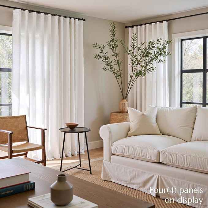 jinchan Linen Blend Curtains 96 inch Length 2 Panels for Bedroom Living Room, Floor to Ceiling 50 inch Wide Farmhouse Drapes with Rod Pocket Back Tab(50W x 96L, Off White)