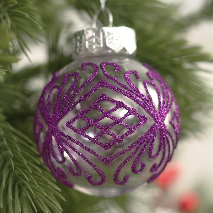 Christmas Ornaments Set, 32Pcs Clear Plastic Shatterproof Christmas Ball Hanging Ornaments for Xmas Tree Decorations, for Indoor Home Thanksgiving Party Holiday Decor - Purple.