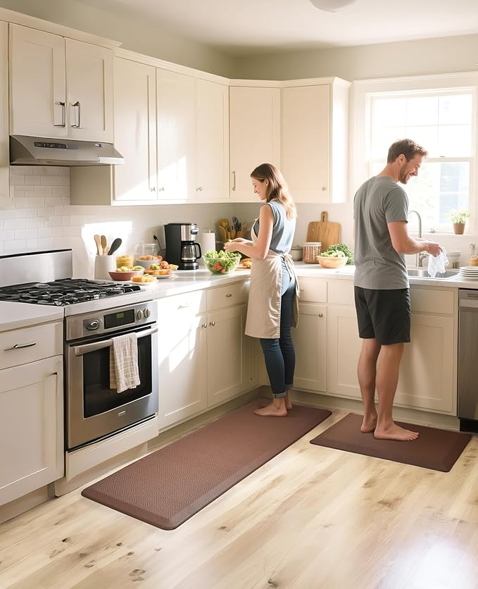 Ophanie Kitchen Mats for Floor, 3/4 Inch Thick Kitchen Rugs, 20'' x 60'' Anti Fatigue Standing Cushioned Mat, Waterproof,Comfort Ergonomic Mat for Office, Home, Sink, Brown Non-Slip Bottom