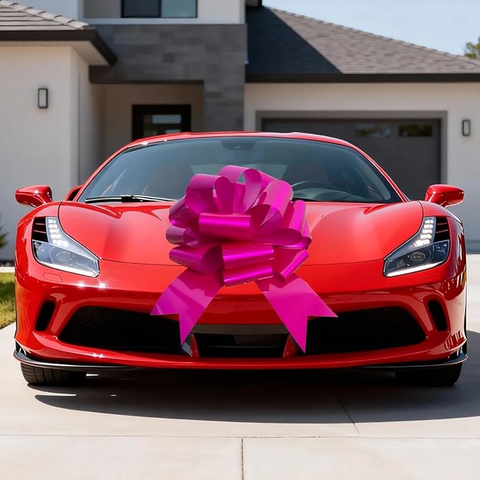Big Pink Christmas Bow(16 Inch, 1 Pack), Giant Car Bow, Large Gift Bow for Gift Wrapping, Huge Bow for Tree Topper, Birthday, Party, Christmas Decoration, Indoor and Outdoor Decoration.