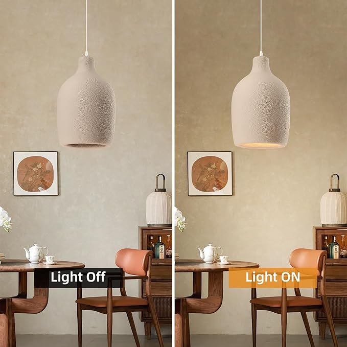 JAYMP Wabi Sabi Pendant Light for Dining Room Kitchen Island Light Hallway Restaurant Hanging Lamp E26 Base Japanese Style Wine Bottle Shape Lighting Fixture, 1 Pack (Light Brown,C Shape, D26×H46cm)
