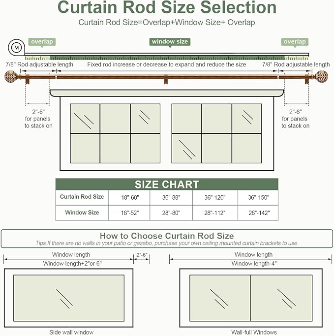 Gold Curtain Rods for Windows 66 to 120 Inch,1'' Diameter Drapery Rods with Imitation Wood Grain Leaf Pattern Finials,Boho Adjustable Heavy Duty Curtain Rods Set,36-120'',Antique-Gold Wood