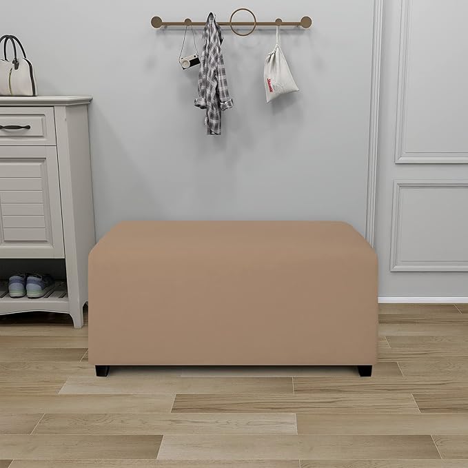 PureFit Super Stretch Soft Form Fit Ottoman Cover Rectangle - Ottoman Slipcovers for Foot Stool & Folding Storage Furniture for Living Room with Nonslip Elastic Bottom (Small, Camel)
