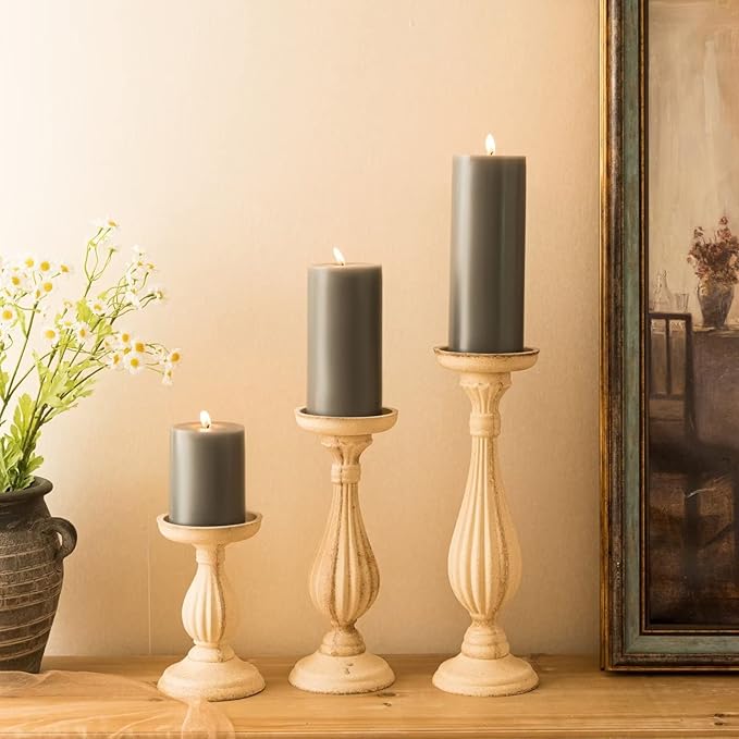 MOZEAL 3" x 8" Hand-Poured Unscented Large Candle,Smokeless Rustic Pillar Candle Set of 2,Slow Burn,No Drip,Approx 150 Hours Burning,Wedding,Dinner,Christmas and Home Decorative,Tall Gray Candle