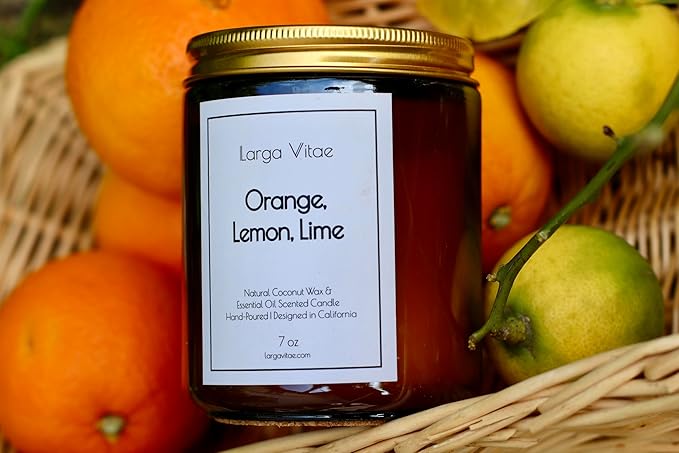 All-Natural Orange, Lemon, Lime Aromatherapy Essential Oil Candle, Safe for People and Pets, Made with Pure Sustainable Organic Vegan Coconut Wax, Allergy Friendly, Non Toxic, Zero Waste