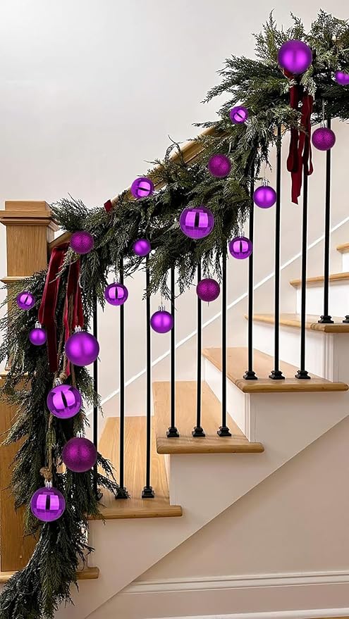 50pcs Christmas Ball Ornaments Purple Shatterproof Christmas Tree Ball Decorations Xmas Tree Purple Ornaments Balls with Hanging Loop for Halloween Xmas Wedding Holiday Party Wreath Home Decor