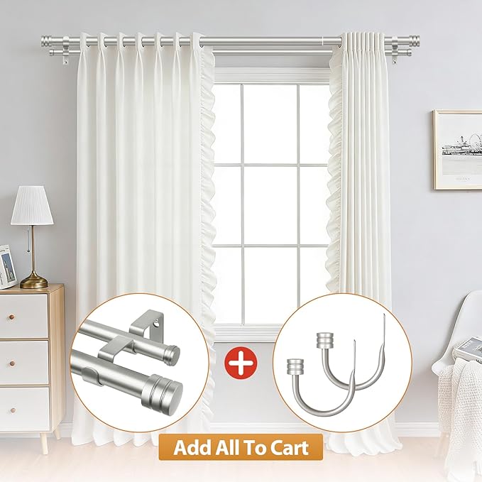 TONIAL1 Inch Double Curtain Rods for Windows 66 to 120 Inches (6-12ft), Heavy Duty Decorative Drapery Rod for 32 to 144 Inches (5.75-11.7ft) with Classic Cap Finial, Antique Silver