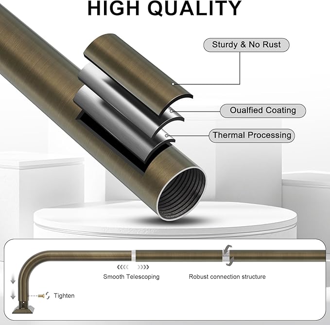 Antique Bronze Curtain Rods, Heavy Duty Wrap Around Curtain Rod for Windows 28 to 48 Inch, 1" Adjustable Decorative Blackout Curved Drapery Pole, Modern Room Darkening Rod, Window Treatment Rods