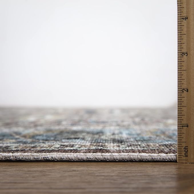 Bloom Rugs Caria Washable Non-Slip 4x6 Rug - Blue/Red Brown Traditional Area Rug for Living Room, Bedroom, Dining Room, and Kitchen - Exact Size: 4' x 6'