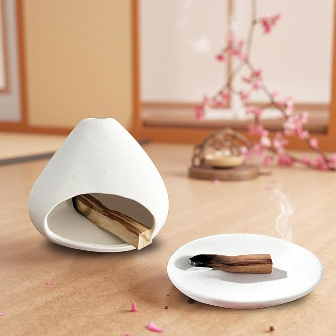 Set of 2 Palo Santo Holder Ceramic Sage Incense Burner Ash Catcher Meditation, Zen, Yoga Decor for Christmas Housewarming(White)