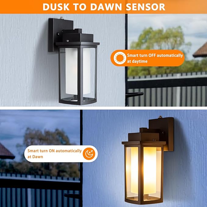 JYZ Dusk to Dawn Sensor Outdoor Wall Sconce Lighting, Exterior Outdoor Wall Mount Lantern, Waterproof Anti-Rust Porch Light Fixture, Modern Contemporary Outside Lamp for House Front Door Garage Patio