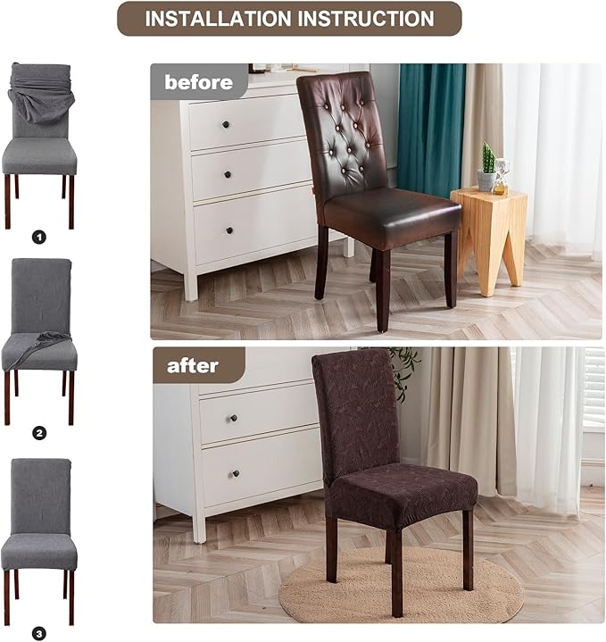 Waterproof Dining Chair Covers, Chair Covers for Dining Room, Stretch Parsons Chair Slipcover, Removable, Washable for Dining Room Kitchen Chair Protector Cover