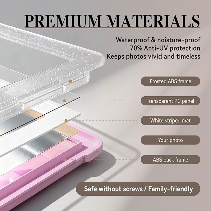 5x7 Picture Frame, Clear Acrylic Photo Frame with White Mat for 4x6 Photos, One-Piece Shatterproof Tool-Free Design, UV-Resistant Waterproof Tabletop Frame for Home Office Decor with 10-Year Warranty