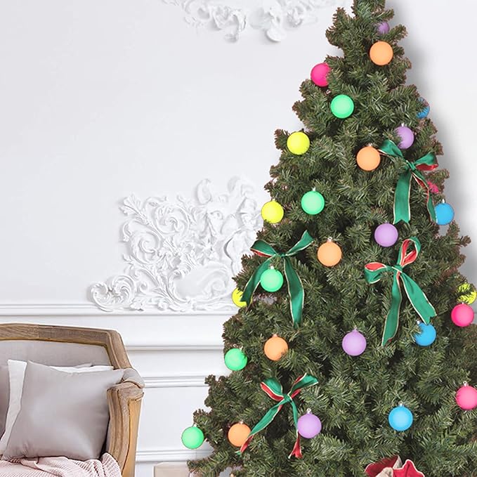Every Day is Christmas Ornaments, Shatterproof Christmas Tree Ornament Set, Christmas Balls Decoration 50 Count(2.24"/57mm, Neon)