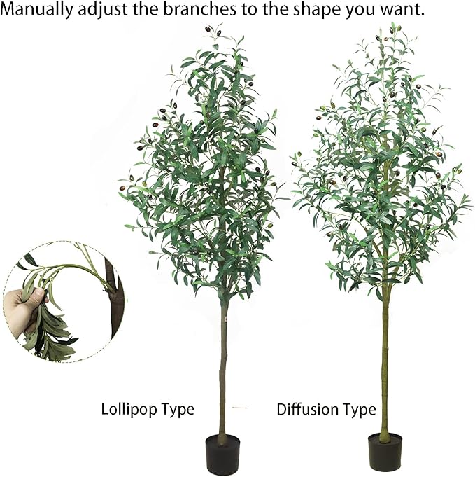 Olive Trees Artificial Indoor 6ft - Fake Olive Tree for Home Office Decor, Realistic Silk Leaves with Resin Trunk, Indoor Potted Faux Tree for Living Room, Hotel, Lobby, Large Plants Indoor Outdoor.