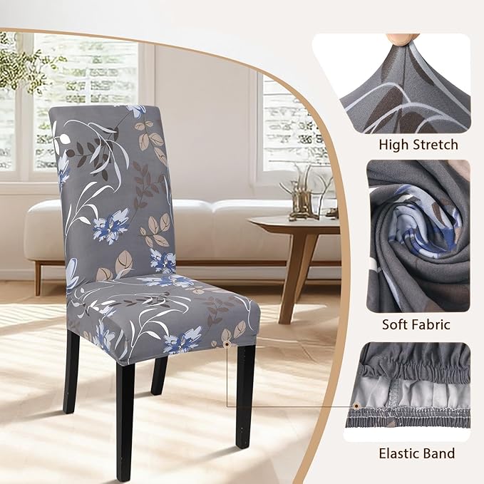 SearchI Dining Room Chair Covers Set of 4, Stretch Printed Kitchen Chair Slipcovers Removable Washable Parsons Chair Covers Protector for Dining Room, Hotel, Ceremony (Flower Pattern4)