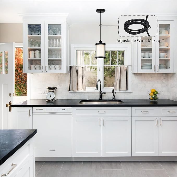 Black Pendant Lights Kitchen Island 3 Pack, Modern Kitchen Pendant Lighting Over Island with Milk Glass, Farmhouse Mini Hanging Light for Sink Dining Room, OS-3014-3PBK