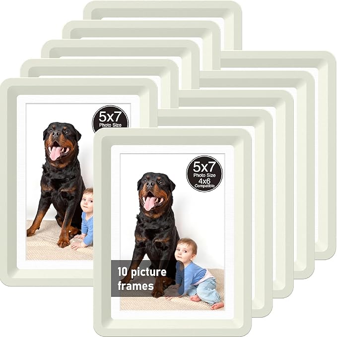 Light Gray 5x7 Picture Frame with Acrylic Front 10 Pack, ABS Frame for 5x7 or 4x11 Photos, Shatterproof UV-Resistant Tabletop Photo Frame, Vertical/Horizontal Display for Home Décor