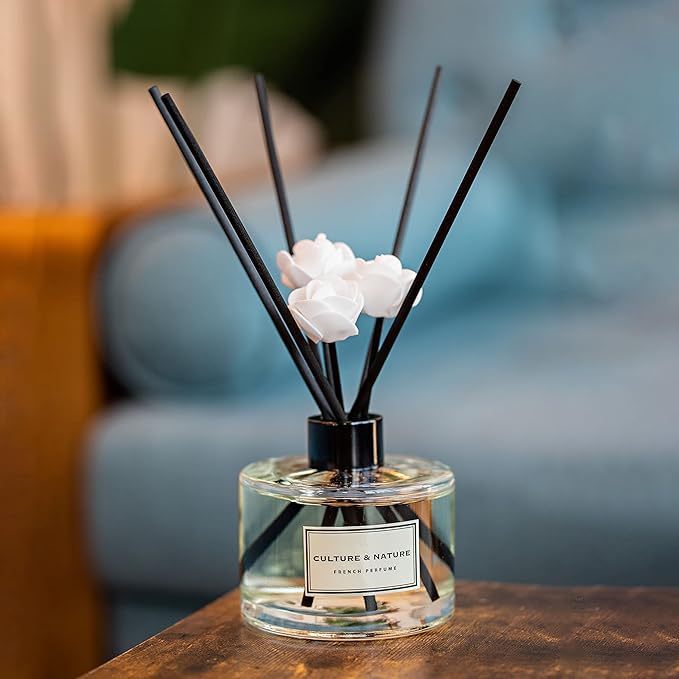 CULTURE & NATURE Reed Diffuser Set 6.7oz (200ml) Flower Market Scented Diffuser with Sticks Home Fragrance Reed Diffuser for Bathroom Shelf Decor