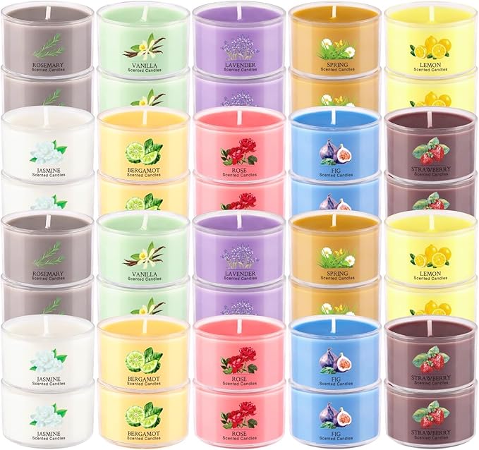 40 Pack Scented Candle Set, 10 Fragrances, 35g Natural Soy Wax Candles with Smokeless Cotton Wicks, Ideal for Home Decor, Yoga, Meditation, Spa & Gifting.Mother's Day，Christmas，Aromatherapy