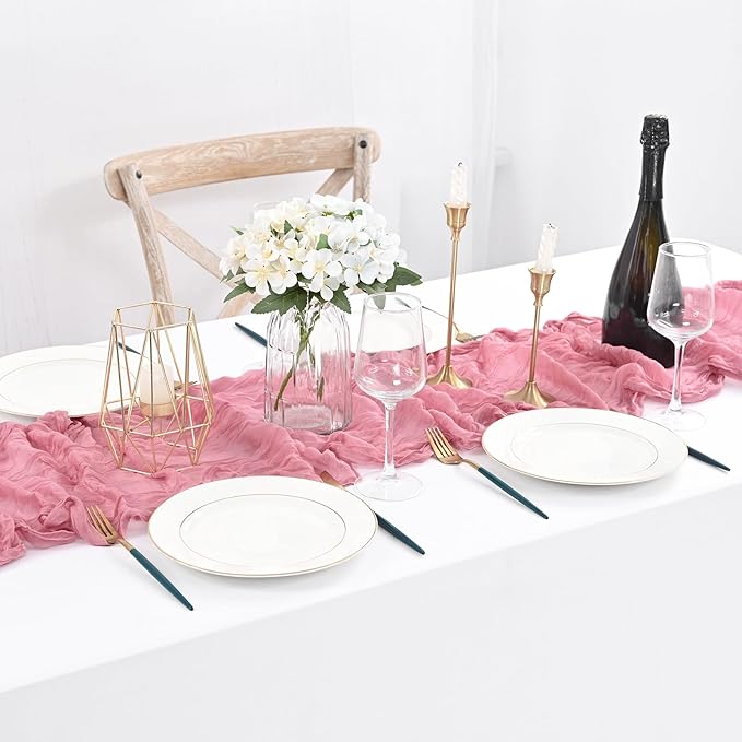 12 Pack Dusty Rose Cheesecloth Table Runner,10FT Gauze Boho Long Christmas Cheesecloth Tablerunners 20x120inch Rustic Cheese Cloth Table Runners for Wedding Party Bridal Shower,Table Decorations