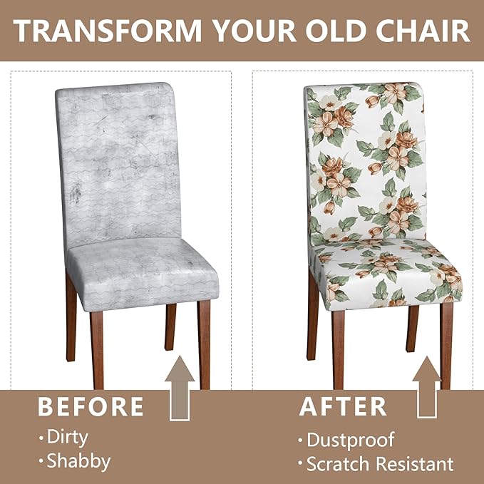 Stretch Dining Chair Covers Set of 8,Floral Print Chair Covers,Soft Removable Washable,Pet Friendly Furniture Protector,Universal Chair Slipcovers for Home, Kitchen,Ceremony Dining Room Seat